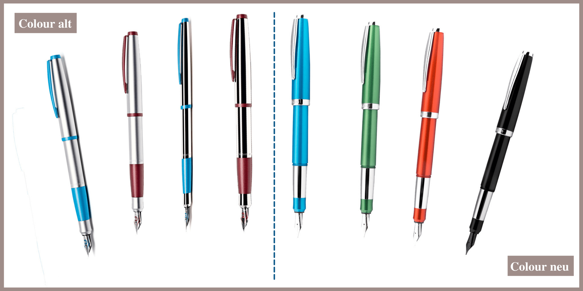 Die Colour-Linie von Cleo Skribent: alt (links) und neu (rechts) im Vergleich