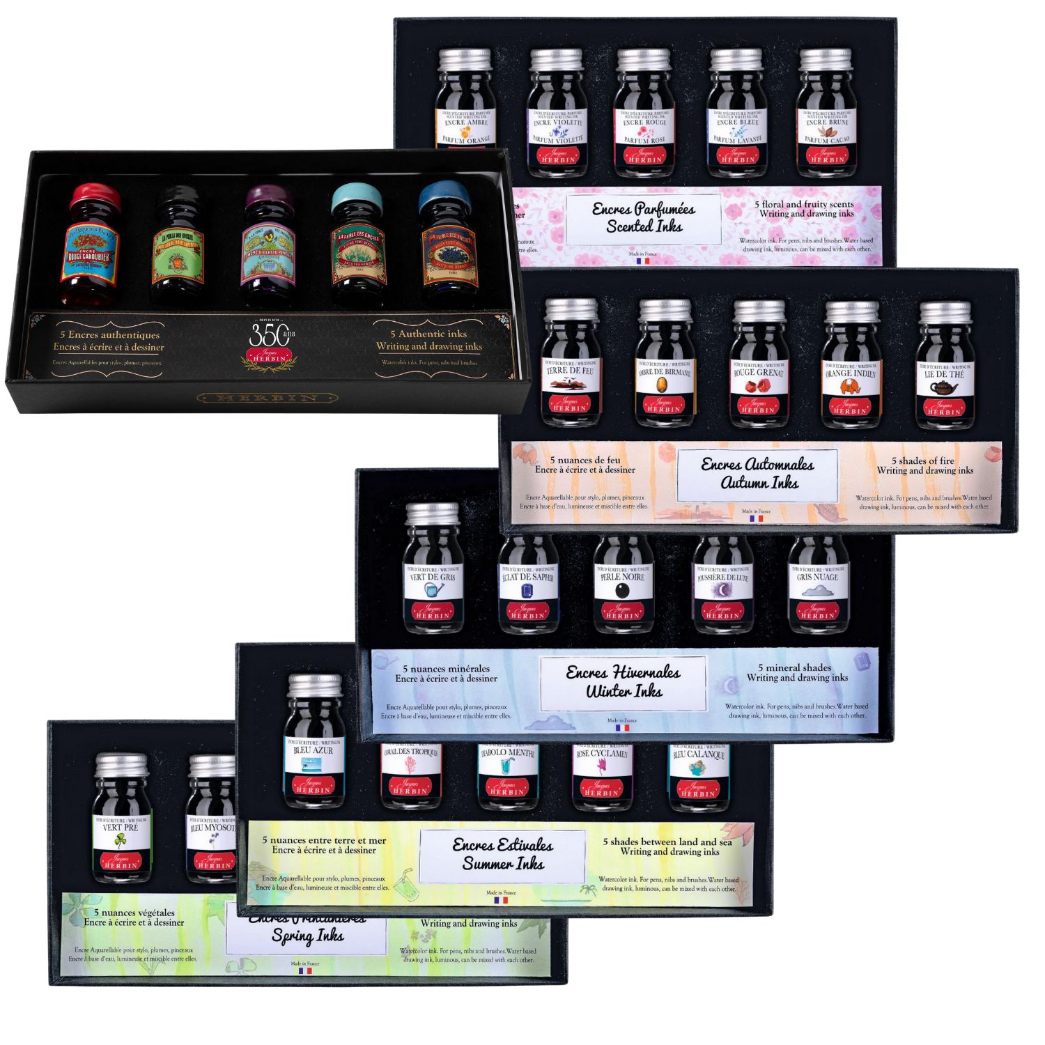 Produktfoto zu den 5er-Tintensets von Jacques Herbin / Product photo of Jacques Herbin's 5-color ink sets Produktfoto zu den 5er-Tintensets von Jacques Herbin / Product photo of Jacques Herbin's 5-color ink sets