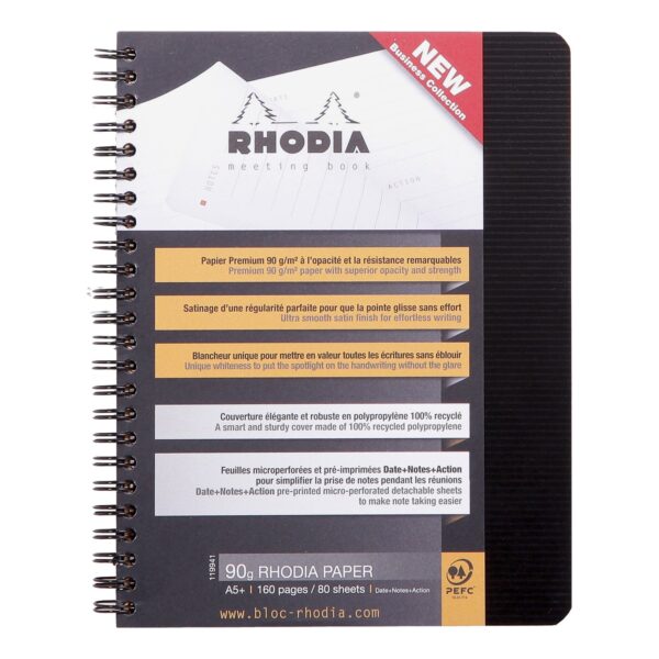 Produktfoto zum ctive Notebook mit Spirale in schwarz von Rhodia in der Produkt Variante normal in dem Produkt Format DINA5 in der Produkt Lineatur meeting / Product photo for ctive notebook with spiral in black from rhodia in product variant normal in pro