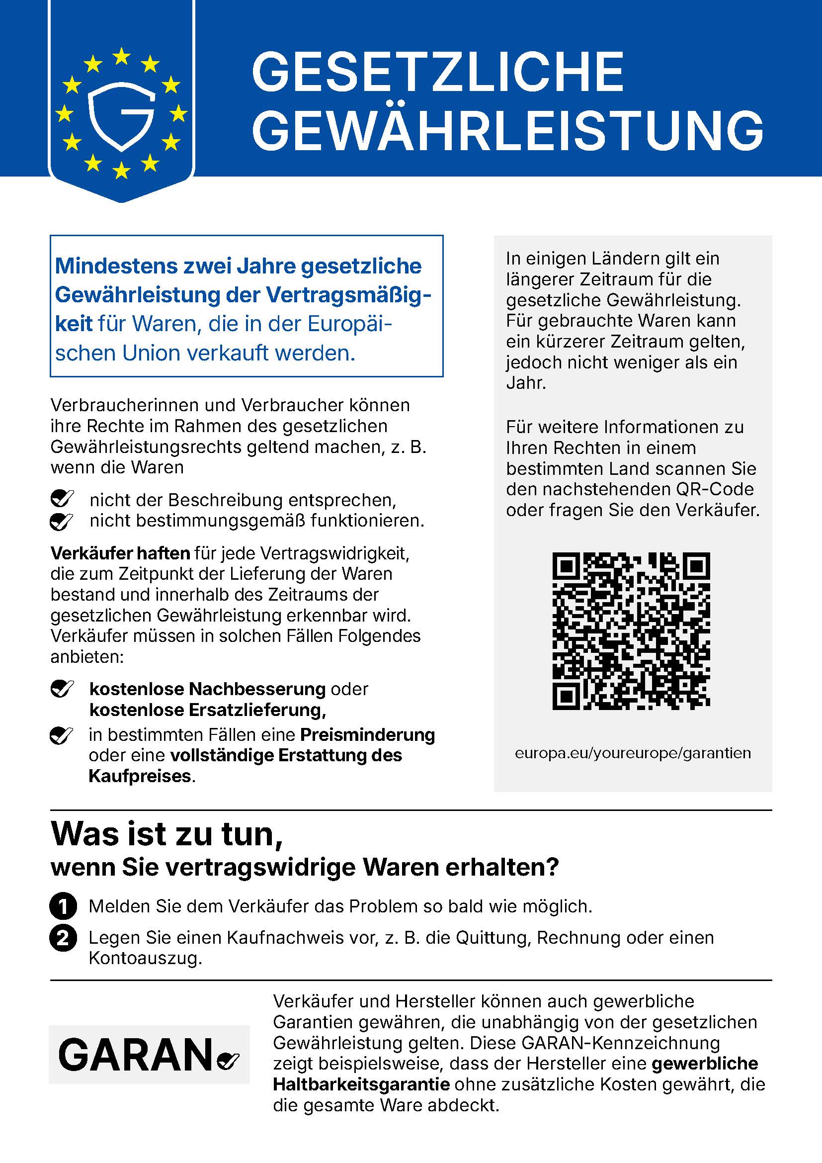 Label in Großansicht öffnen Gesetzliche Gewährleistung